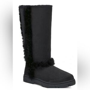 UGG WOMENS SUNBURST TALL BOOTS 👢BLACK size 5 Twin-face sheepskin
